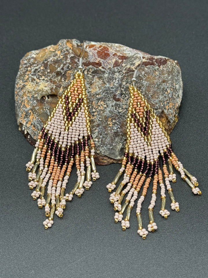 Handmade Bohemian Glass Beads Tassel Earrings - Brown