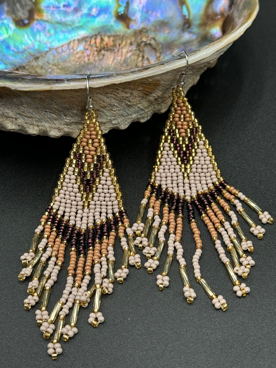 Handmade Bohemian Glass Beads Tassel Earrings - Brown