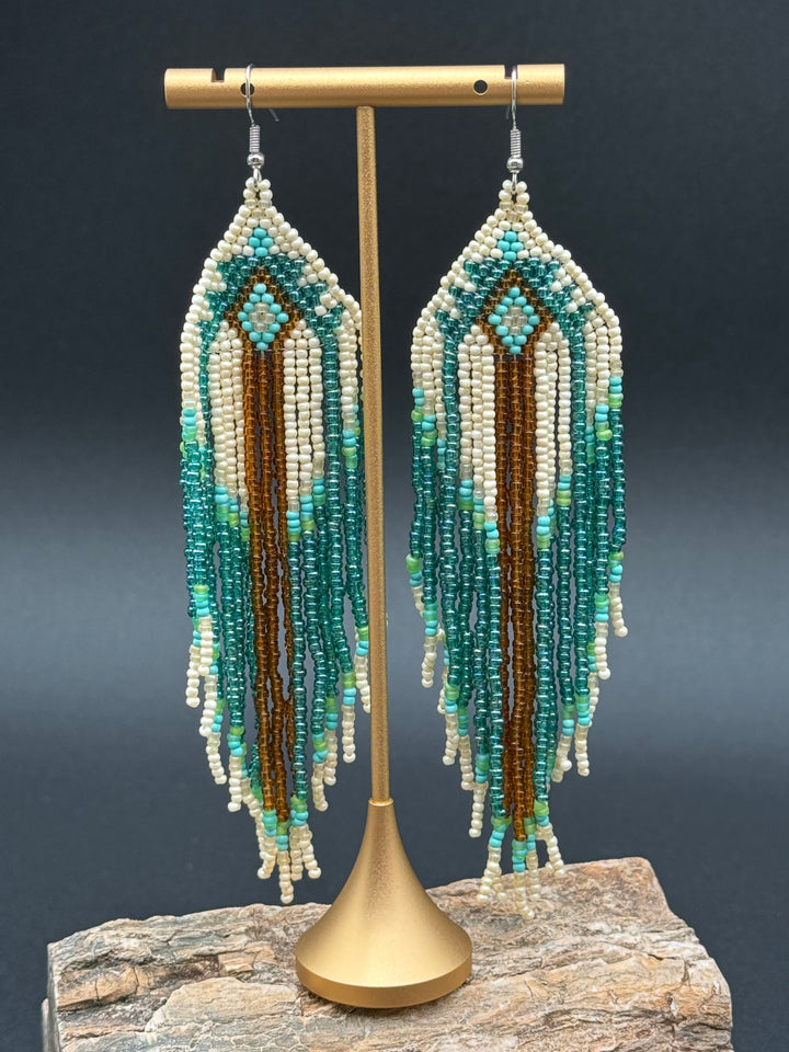 Handmade Bohemian Glass Beads Tassel Earrings - Geometry