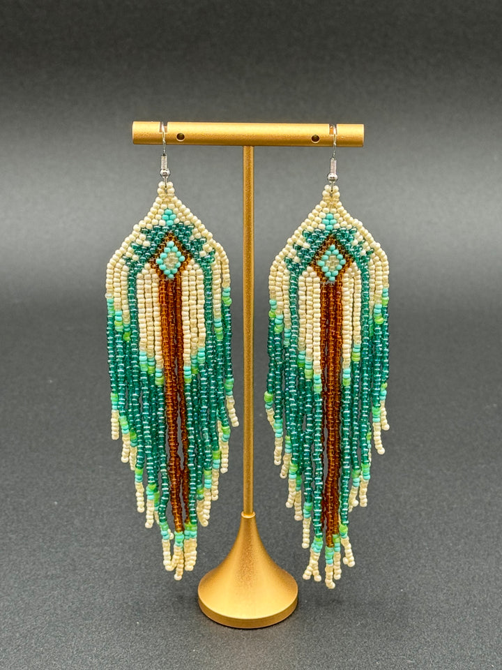 Handmade Bohemian Glass Beads Tassel Earrings - Geometry