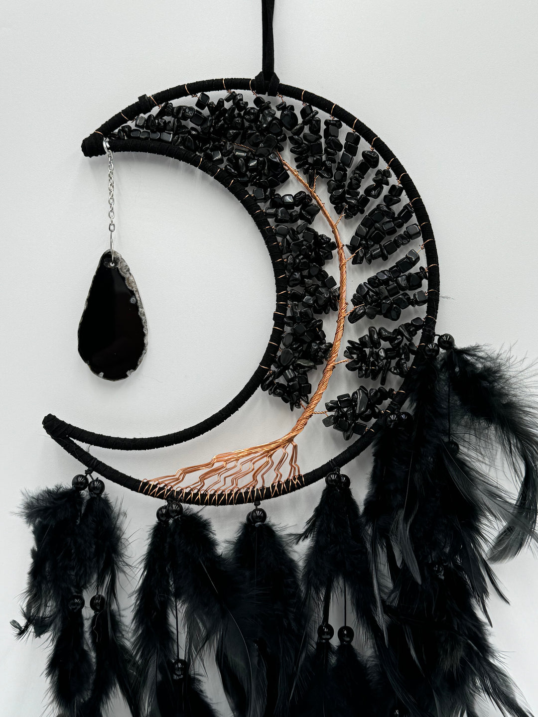 Black Obsidian and Agate Moon Dream Catcher