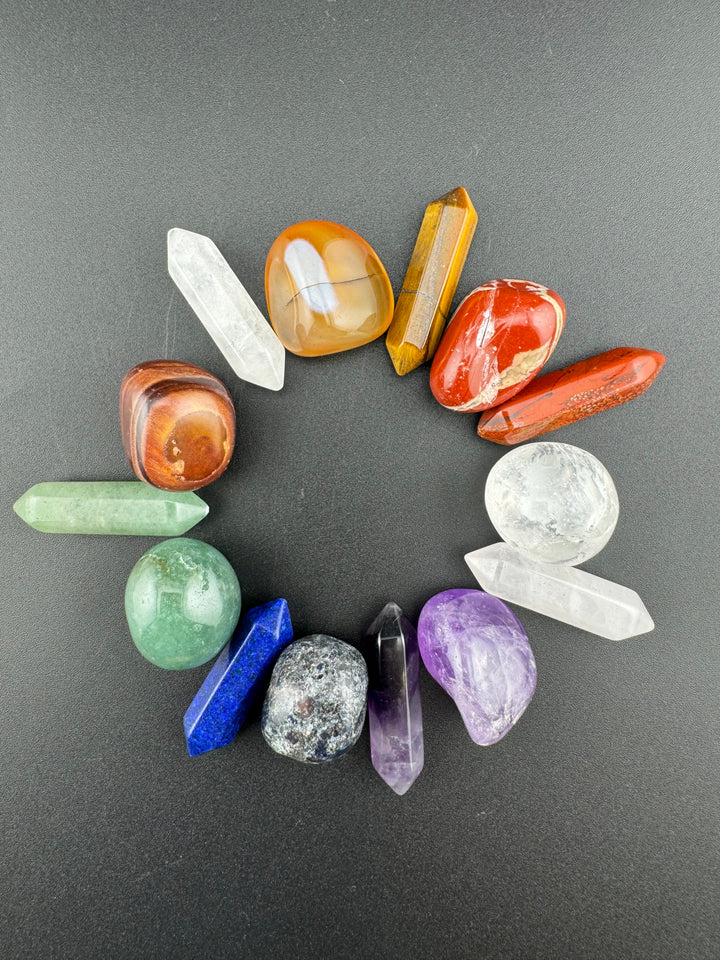 Radiant Harmony - 7 Chakra Tumbled & Hexagon Crystals Gift Set