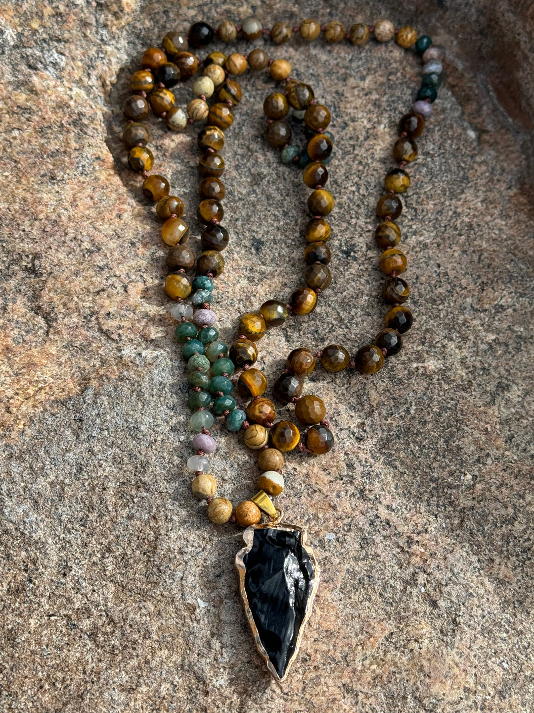 MysticGuardian 108 Bead Obsidian Arrowhead Mala/Necklace