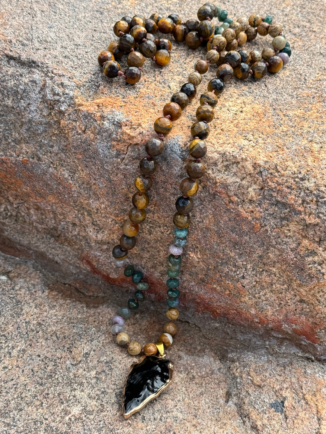 MysticGuardian 108 Bead Obsidian Arrowhead Mala/Necklace