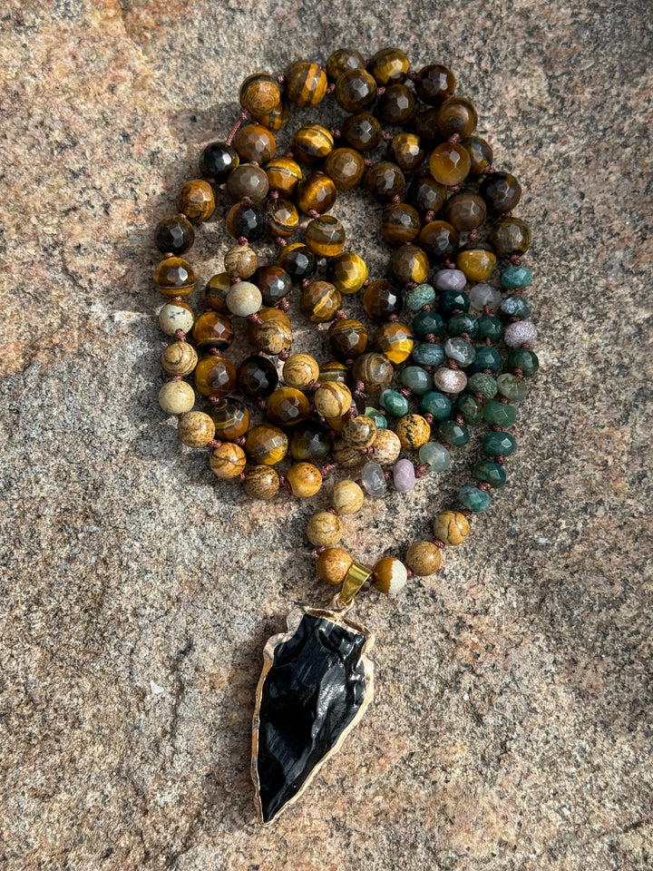 MysticGuardian 108 Bead Obsidian Arrowhead Mala/Necklace