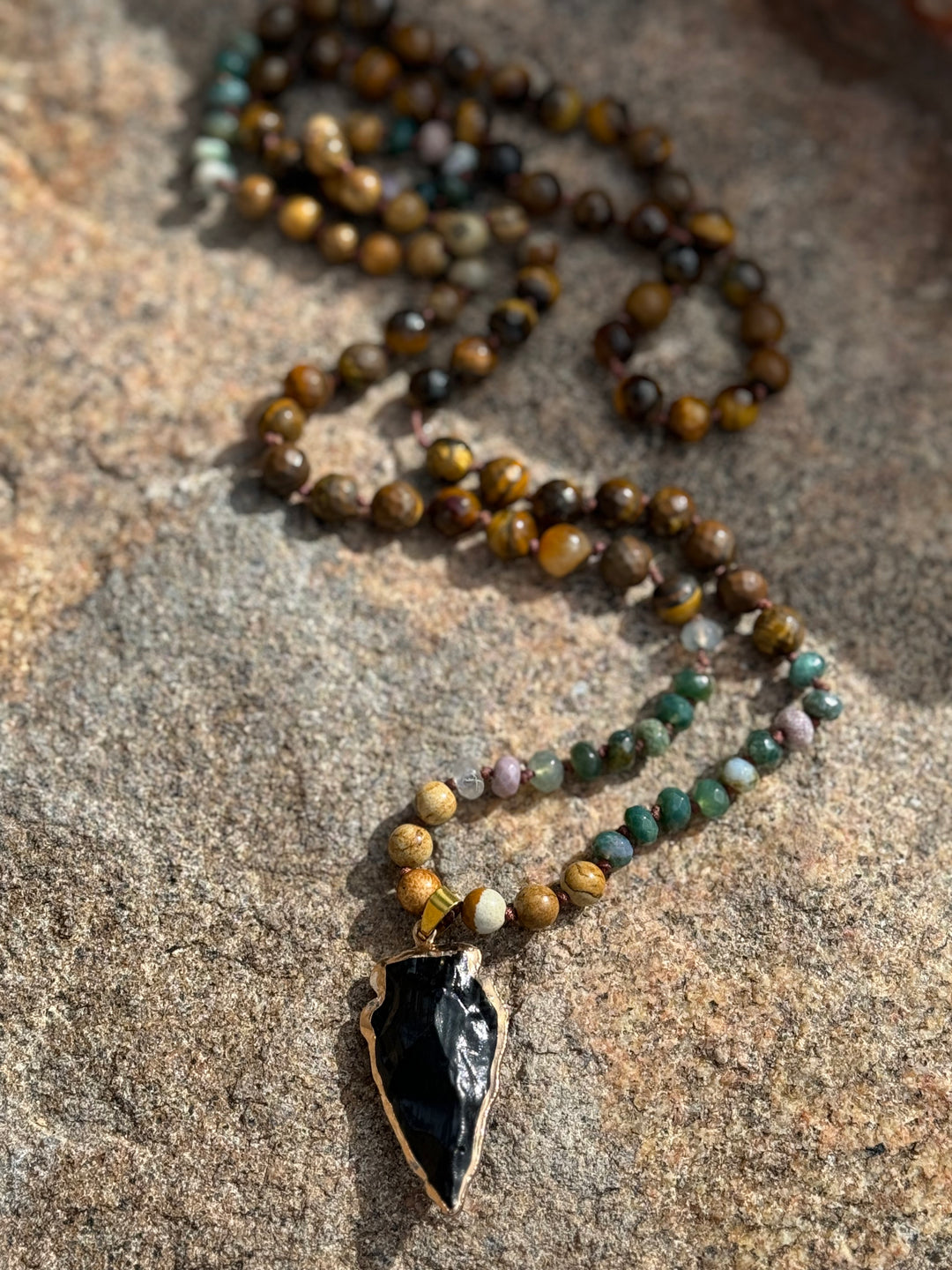 MysticGuardian 108 Bead Obsidian Arrowhead Mala/Necklace