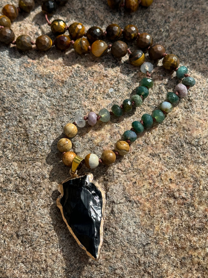 MysticGuardian 108 Bead Obsidian Arrowhead Mala/Necklace