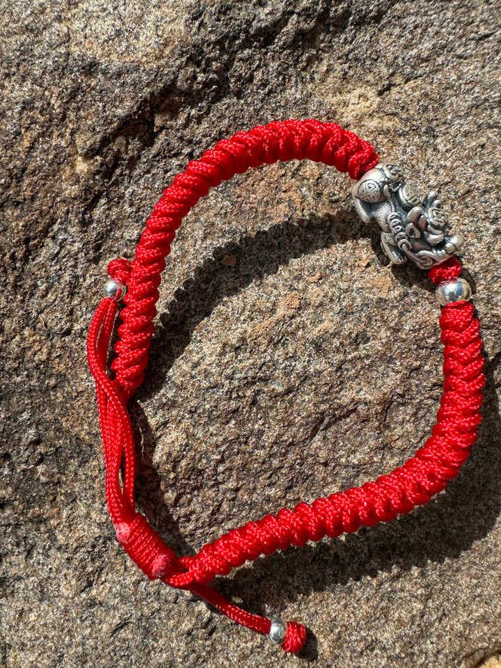 Red Braided Rope Vintage Sterling Silver 999 Pixiu Bracelet