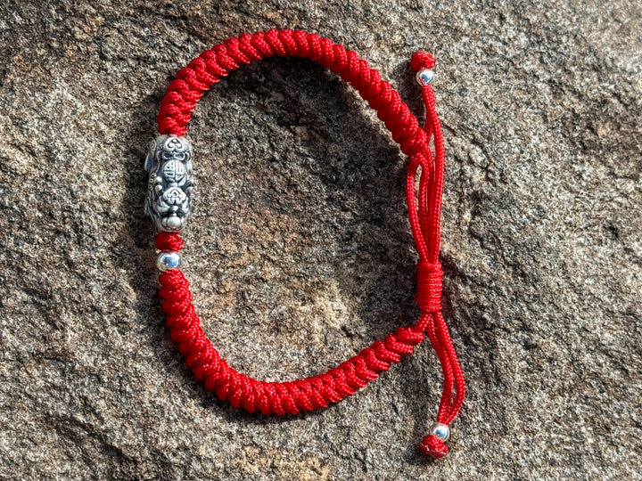 Red Braided Rope Vintage Sterling Silver 999 Pixiu Bracelet