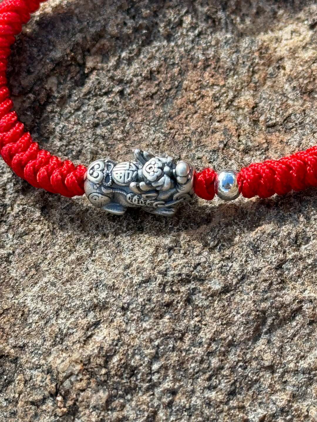 Red Braided Rope Vintage Sterling Silver 999 Pixiu Bracelet