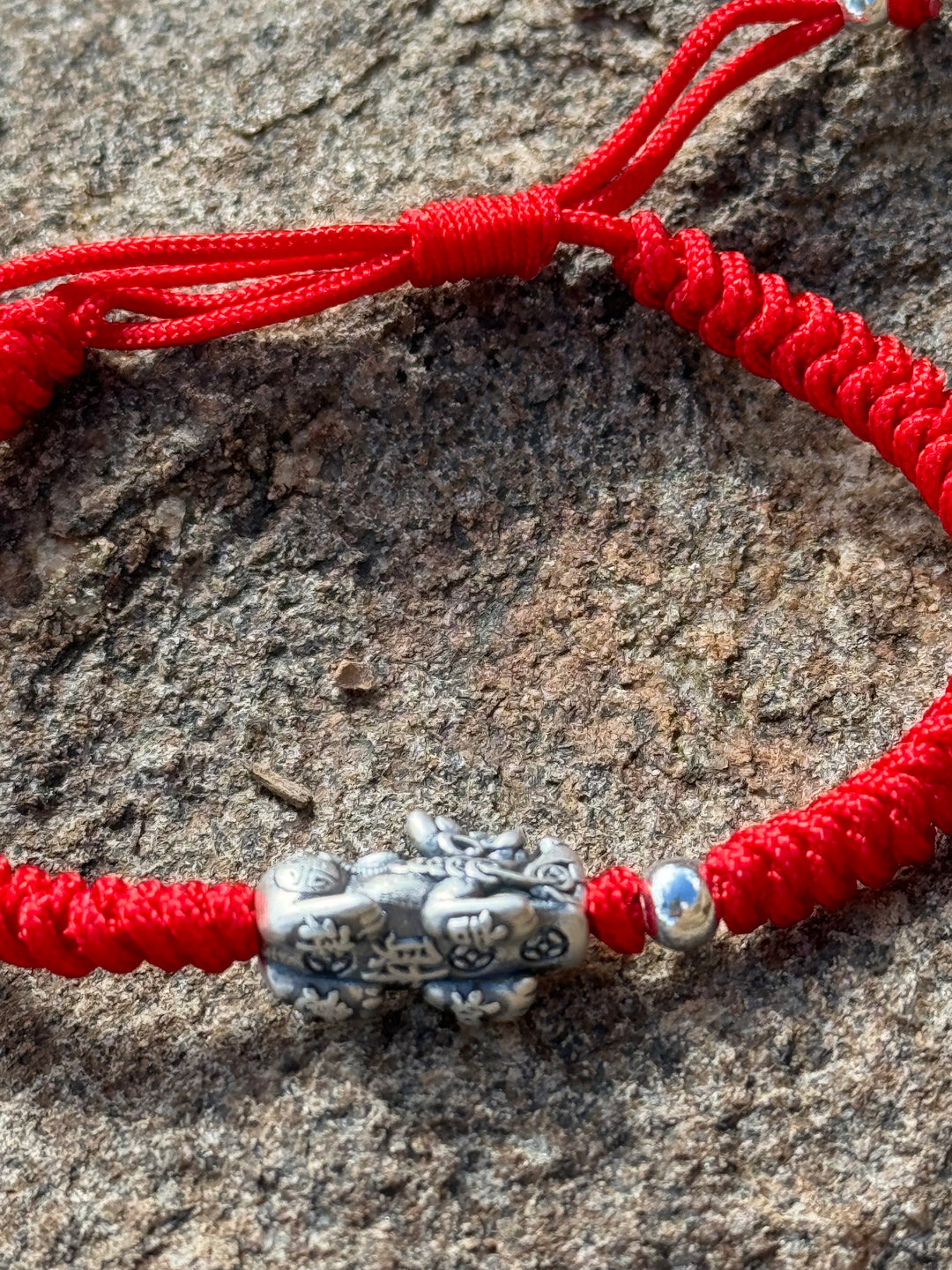 Red Braided Rope Vintage Sterling Silver 999 Pixiu Bracelet