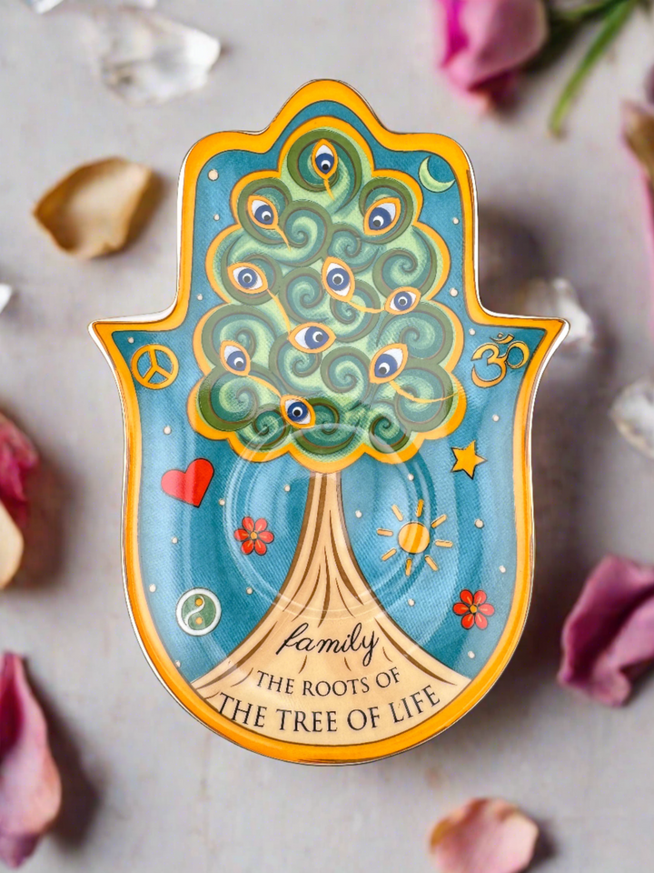 Unity's Embrace - Family Tree of Life Hamsa Plate for Saging or Jewelry