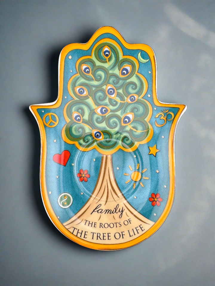 Unity's Embrace - Family Tree of Life Hamsa Plate for Saging or Jewelry