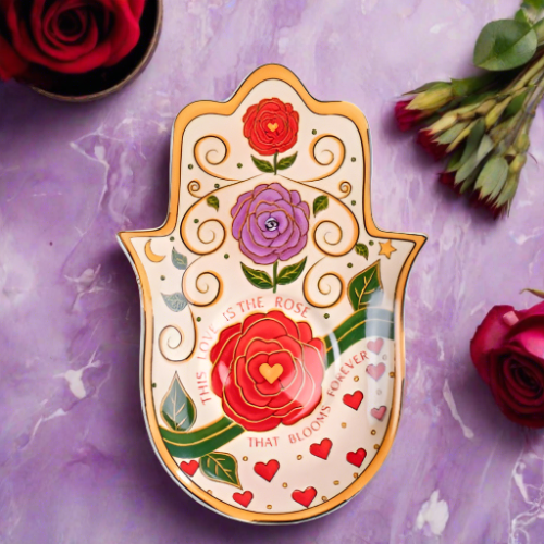 Love's Eternal Bloom - Hamsa Hand Rose Plate for Jewelry or Saging