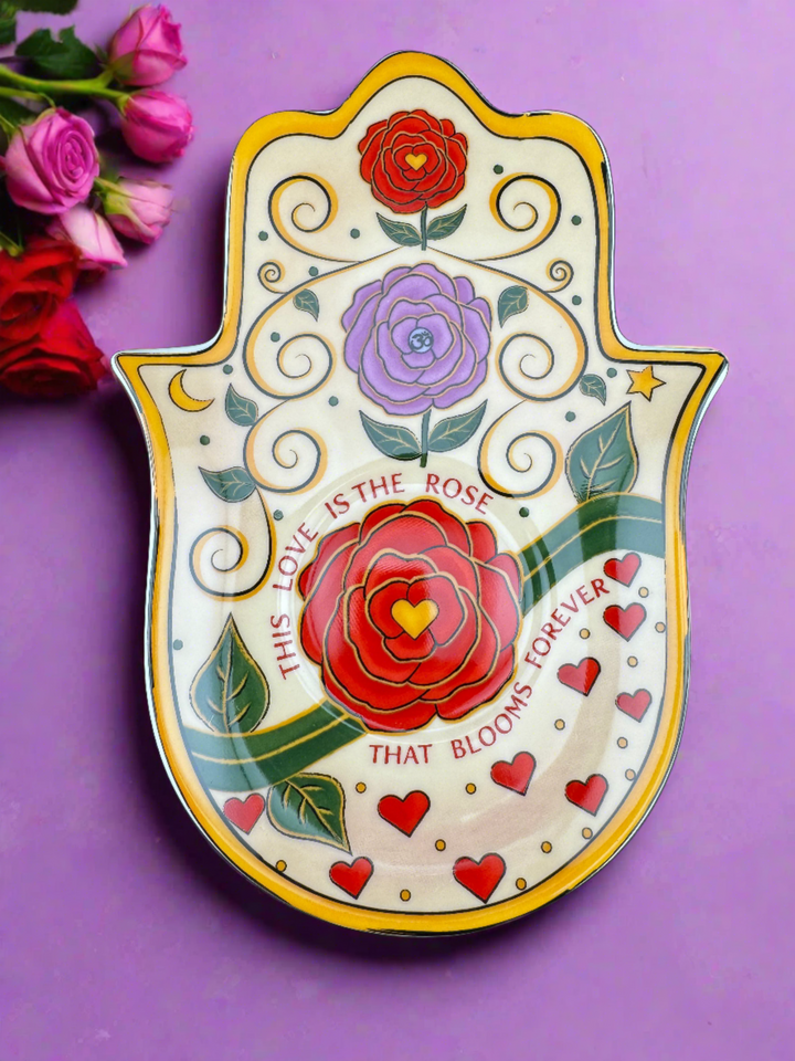 Love's Eternal Bloom - Hamsa Hand Rose Plate for Jewelry or Saging