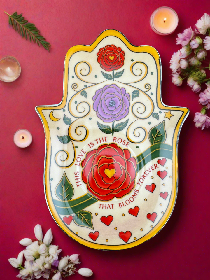 Love's Eternal Bloom - Hamsa Hand Rose Plate for Jewelry or Saging