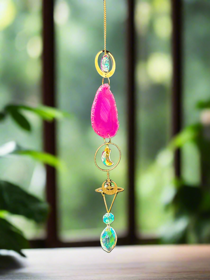 Celestial Harmony Pink Agate Sun Catcher