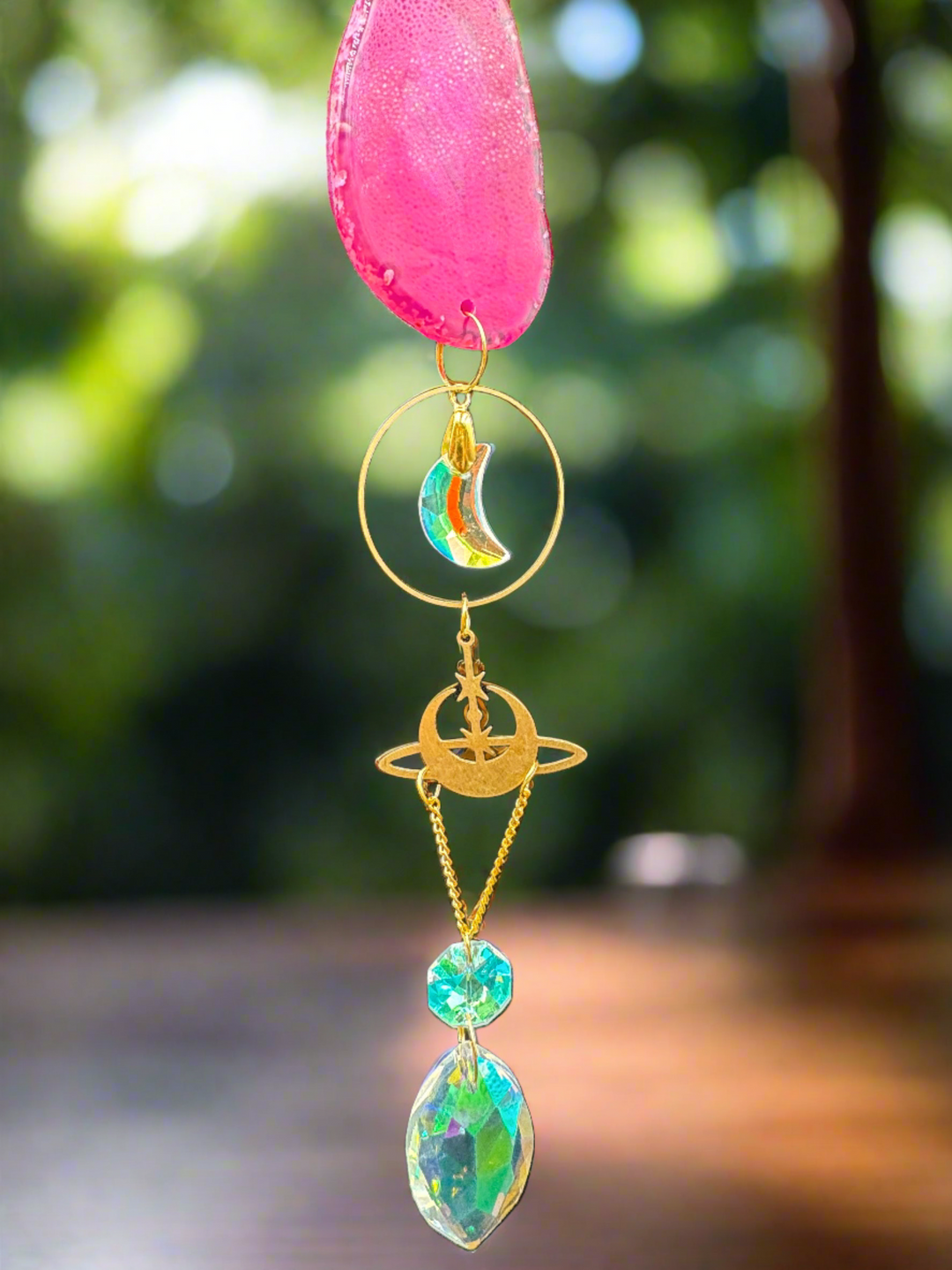 Celestial Harmony Pink Agate Sun Catcher