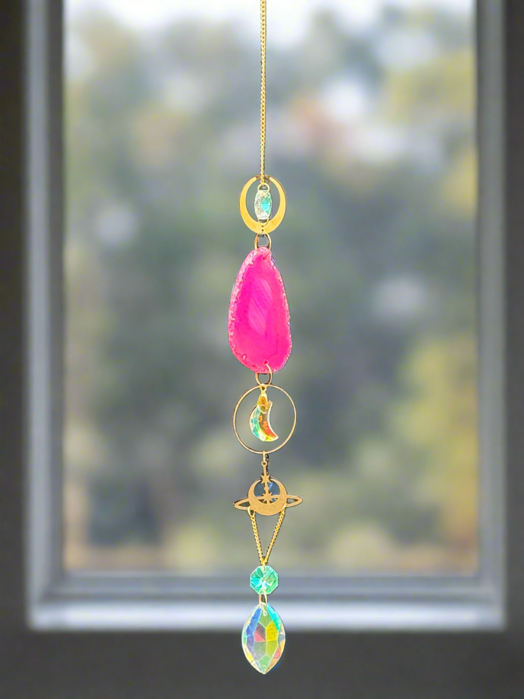 Celestial Harmony Pink Agate Sun Catcher