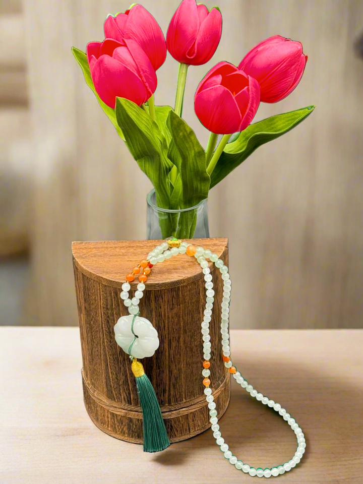 Serene Grace Silk & White Jade Necklace