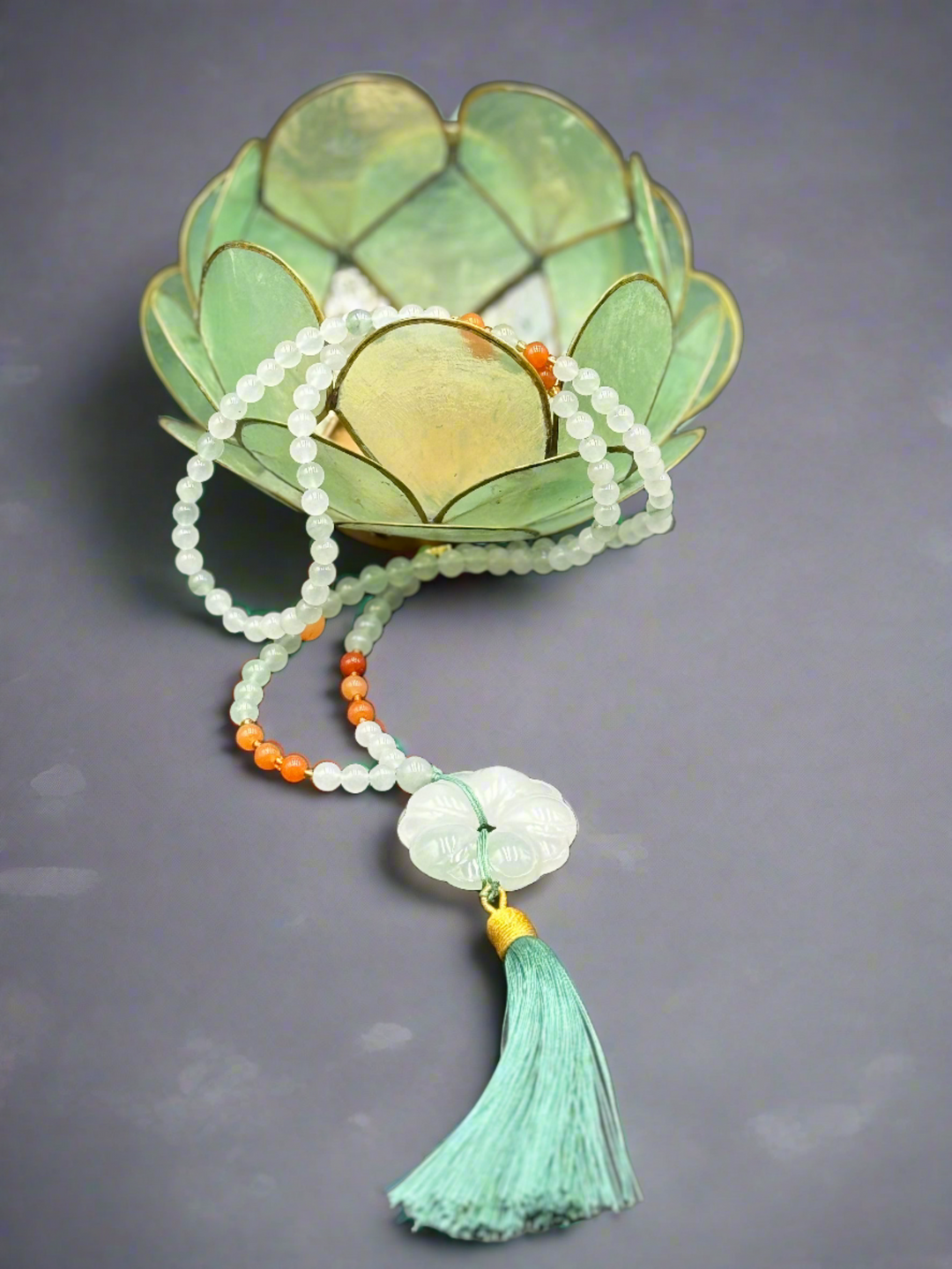 Serene Grace Silk & White Jade Necklace