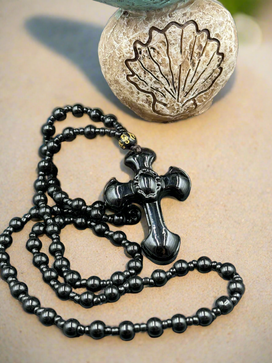 Faith and Strength - Black Obsidian Cross Necklace