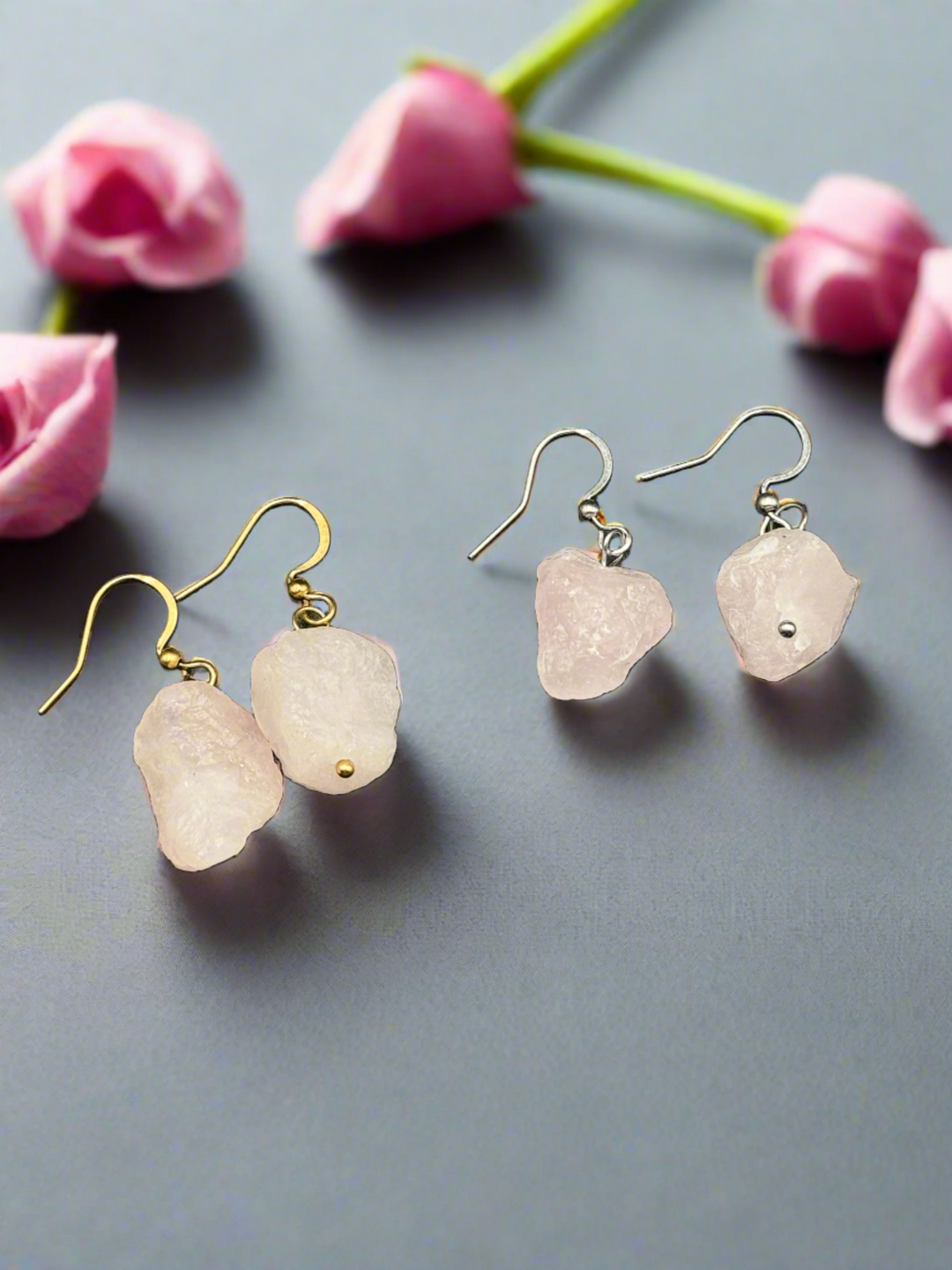 Radiant Harmony Raw Pink Quartz Earrings