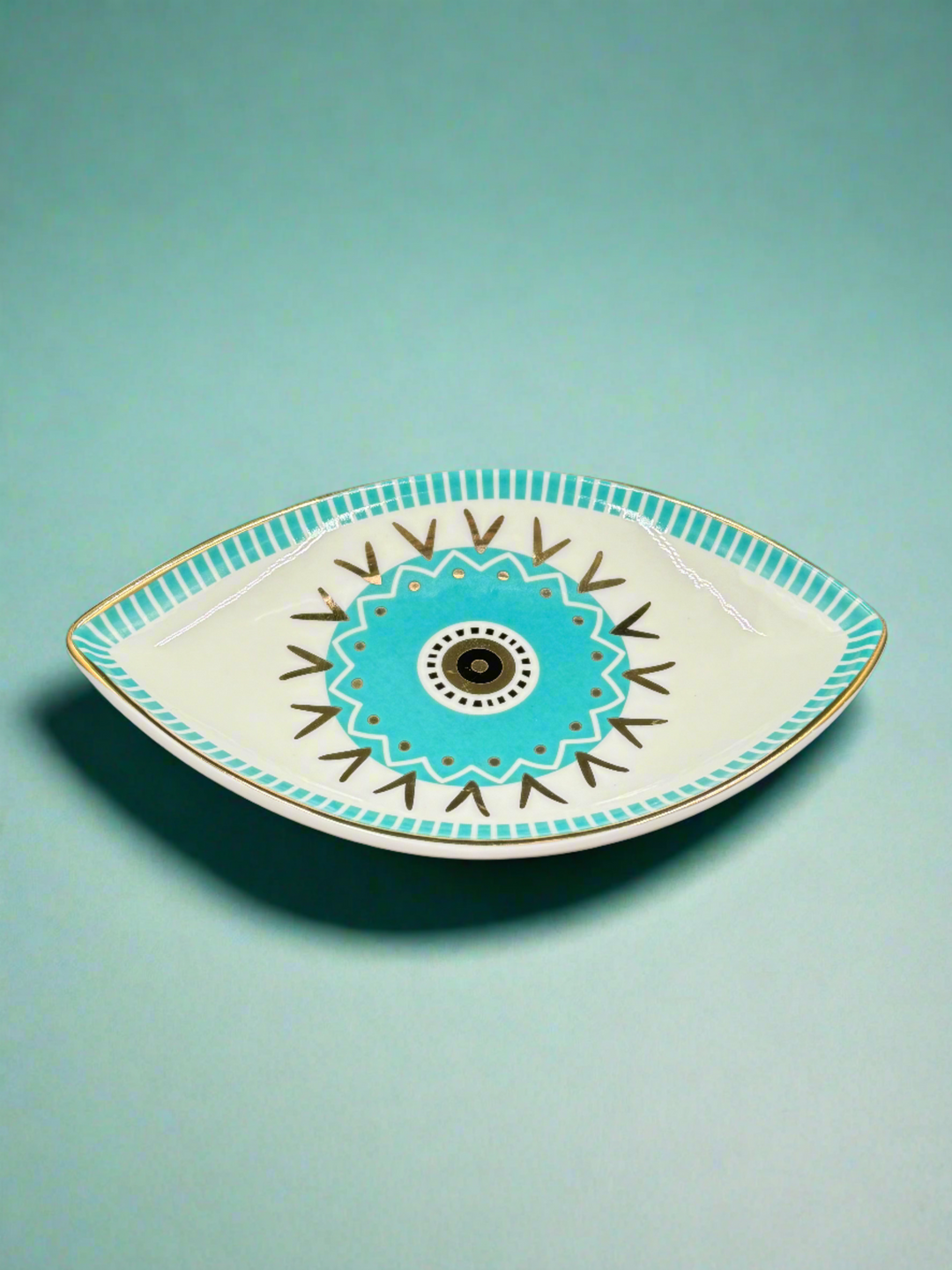 Harmonious Turquoise Eye Ceramic Jewelry Tray