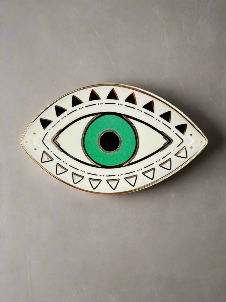 Emerald Eye Guardian Ceramic Jewelry Tray