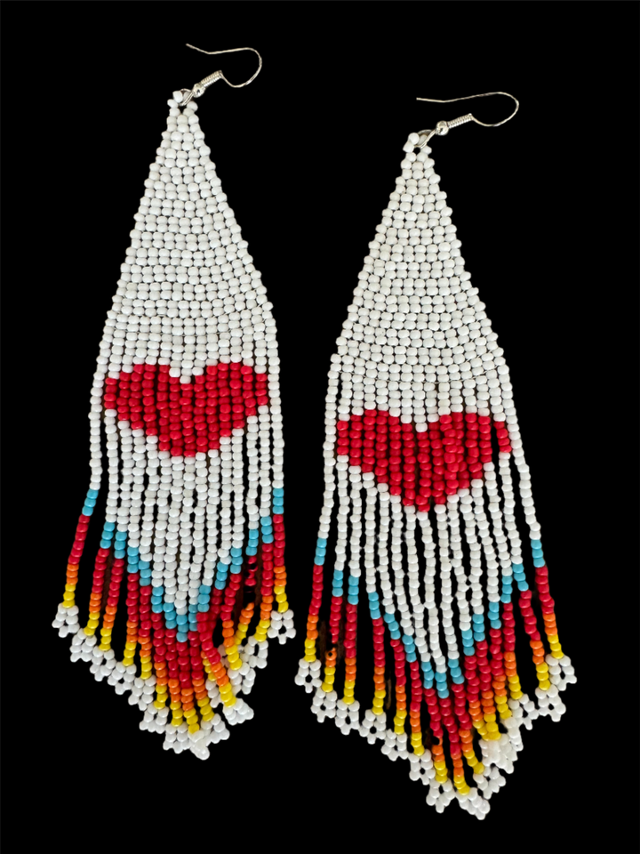 Handmade Bohemian Glass Beads Tassel Earrings - Love