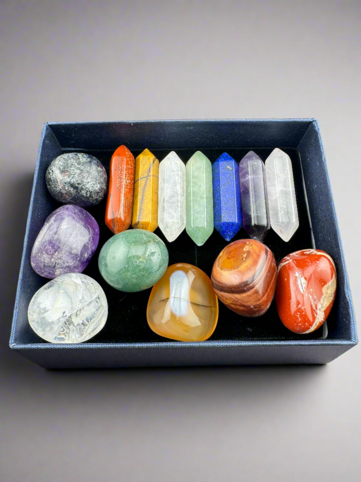 Radiant Harmony - 7 Chakra Tumbled & Hexagon Crystals Gift Set