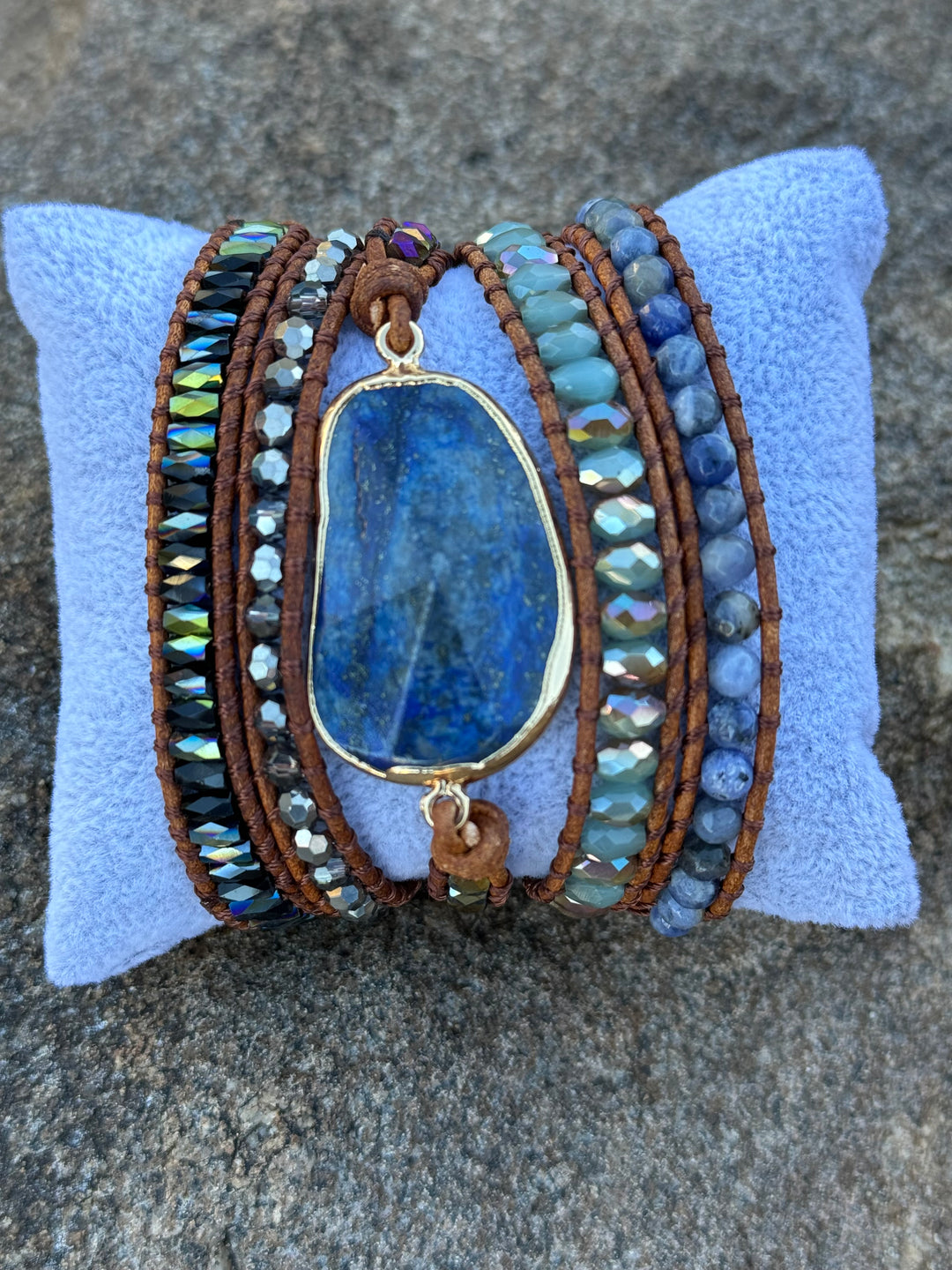 Bohemian Lapis Lazuli 5-Layer Leather Wrap Around Bracelet