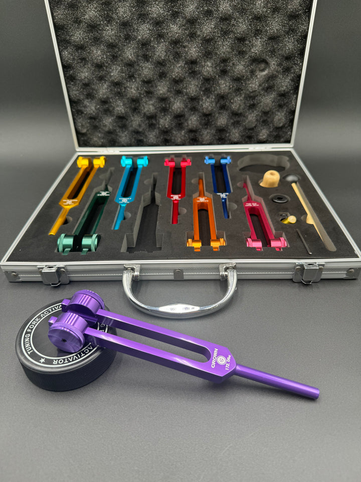 8 Colored Chakra Solfeggio Tuning Fork Set + FREE Aluminum Magnificent Me Case