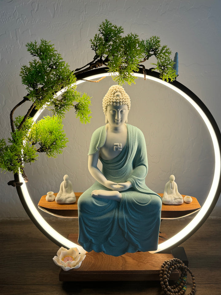 Buddha Statue Ceramic Waterfall Incense Burner with LED Light