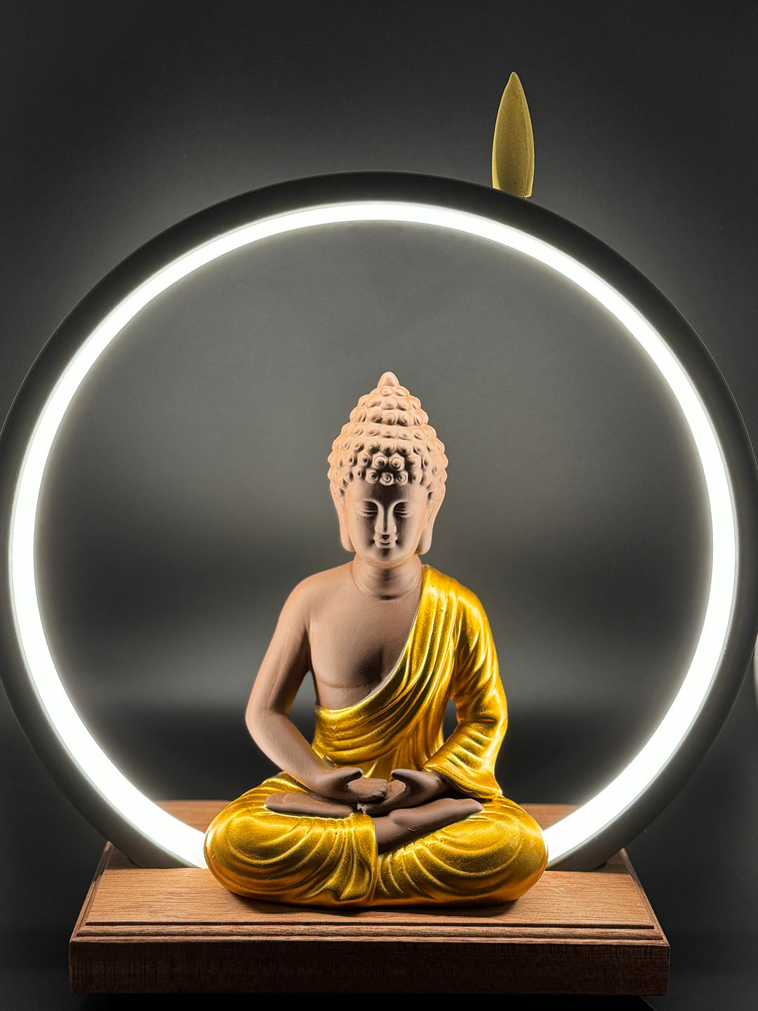 Golden Buddha Backflow Incense Burner With LED Light (Gold)