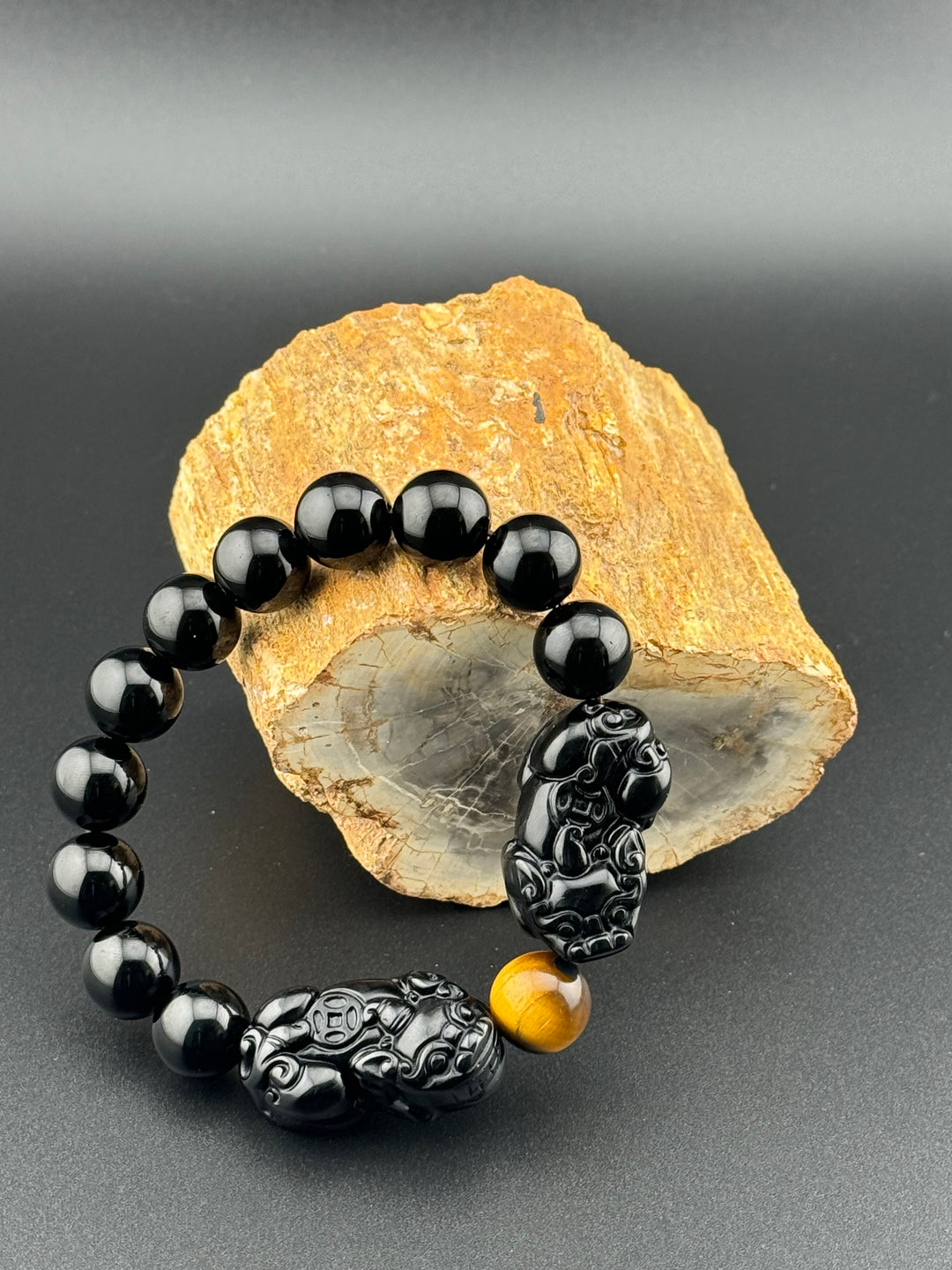 Prosperity Guardian - Black & Gold Obsidian Double Pixiu Men's Bracelet