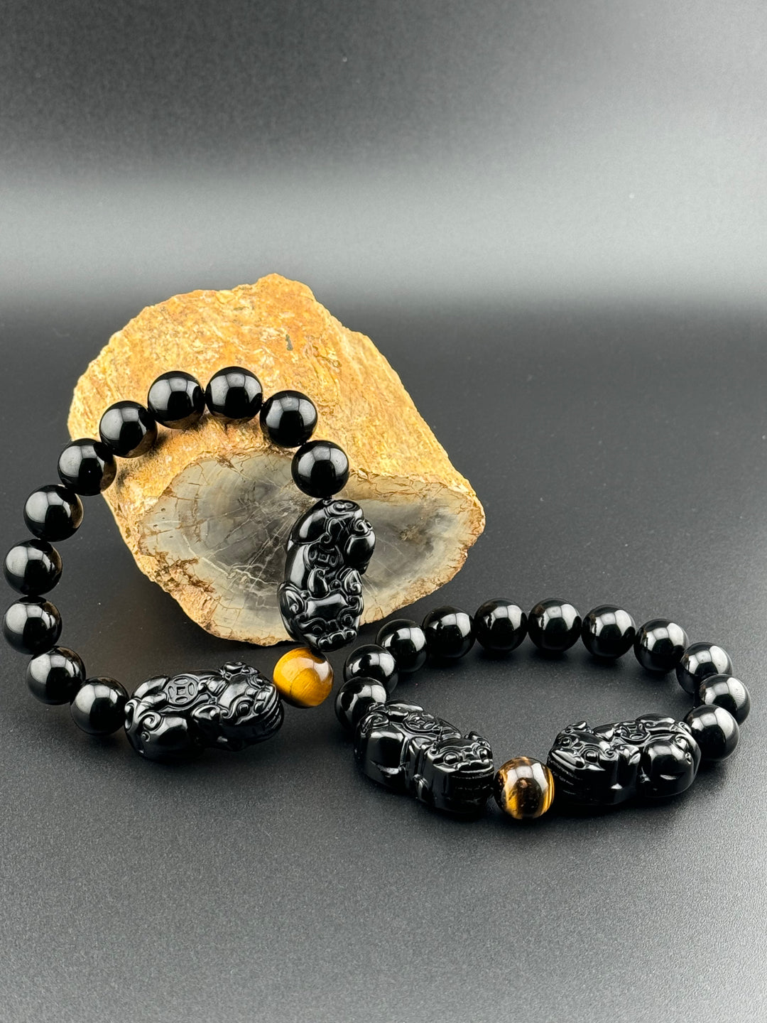 Prosperity Guardian - Black & Gold Obsidian Double Pixiu Men's Bracelet