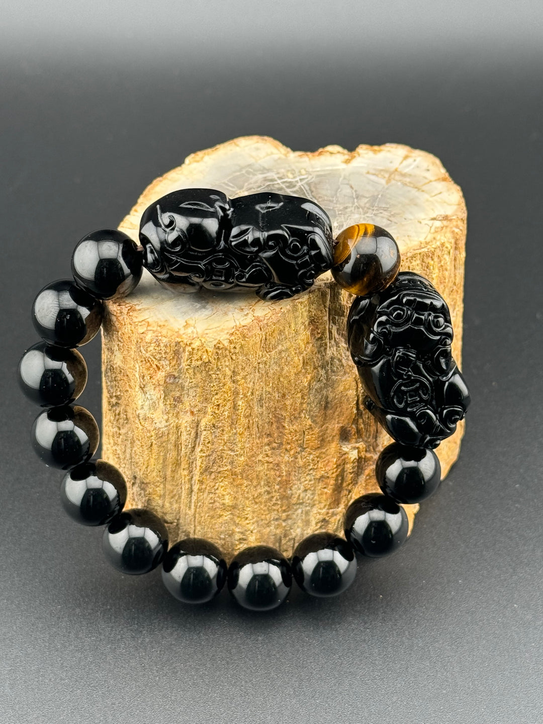 Prosperity Guardian - Black & Gold Obsidian Double Pixiu Men's Bracelet