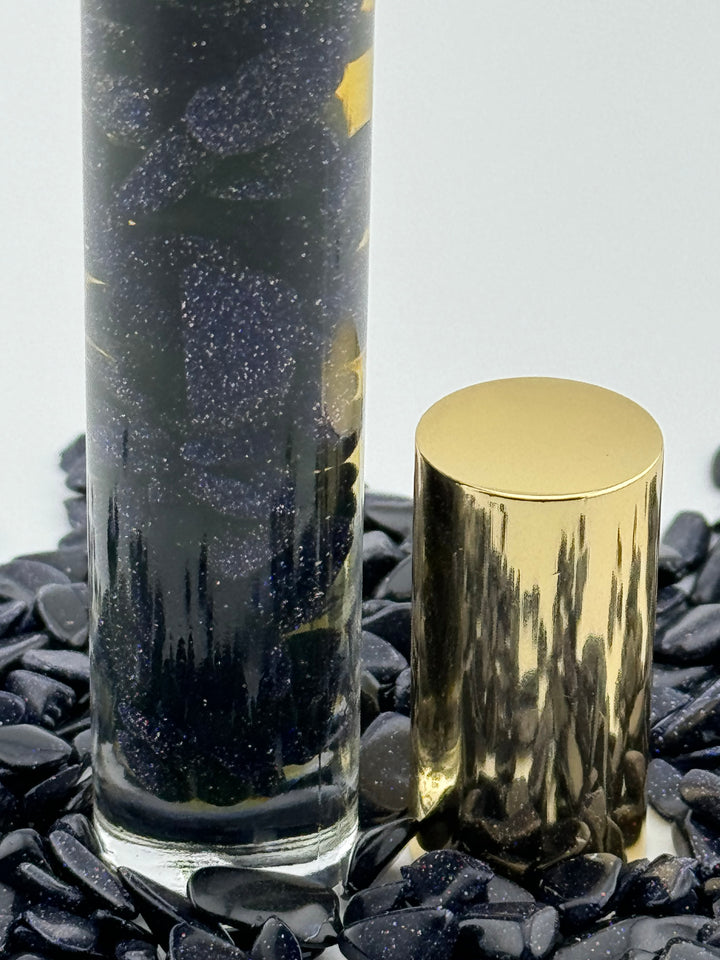 Blue Gold Sandstone Tranquility - Myrrh Infused Crystal Roll-On (Throat Chakra)