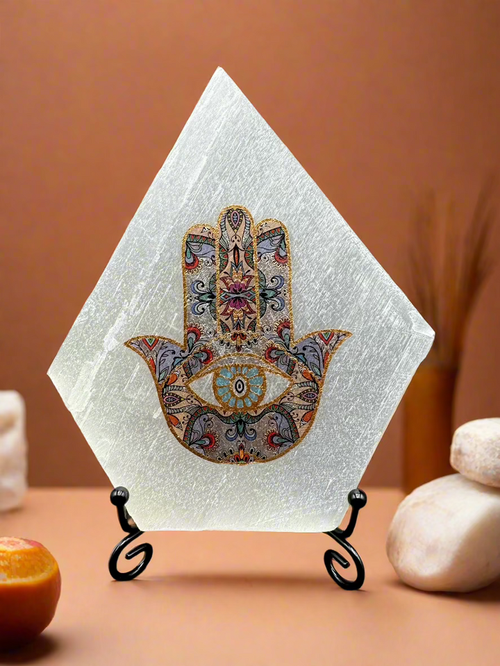 Selenite Serenity - Hamsa Hand of Protection Plus a Free Stand