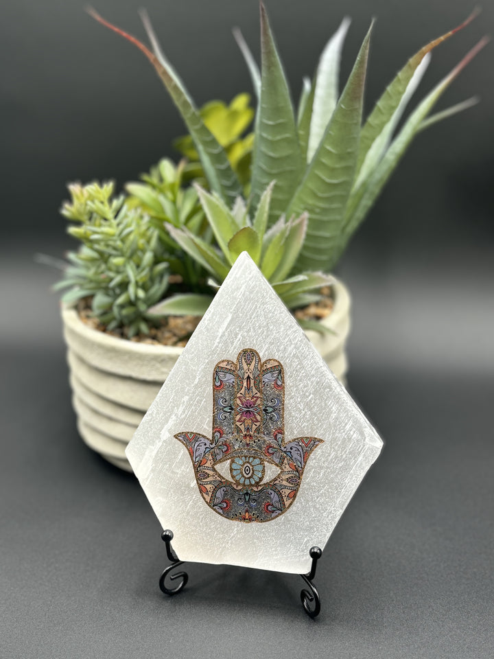 Selenite Serenity - Hamsa Hand of Protection Plus a Free Stand