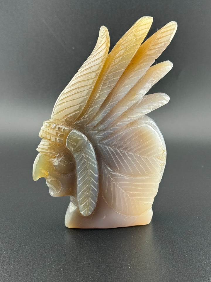 Guardian of Wisdom - Druzy Agate Indian Chief Head Carved Statue