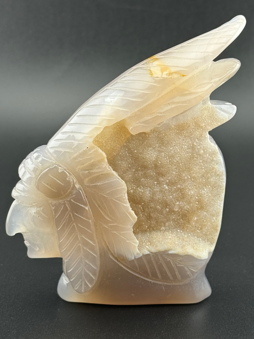 Guardian of Wisdom - Druzy Agate Indian Chief Head Carved Statue