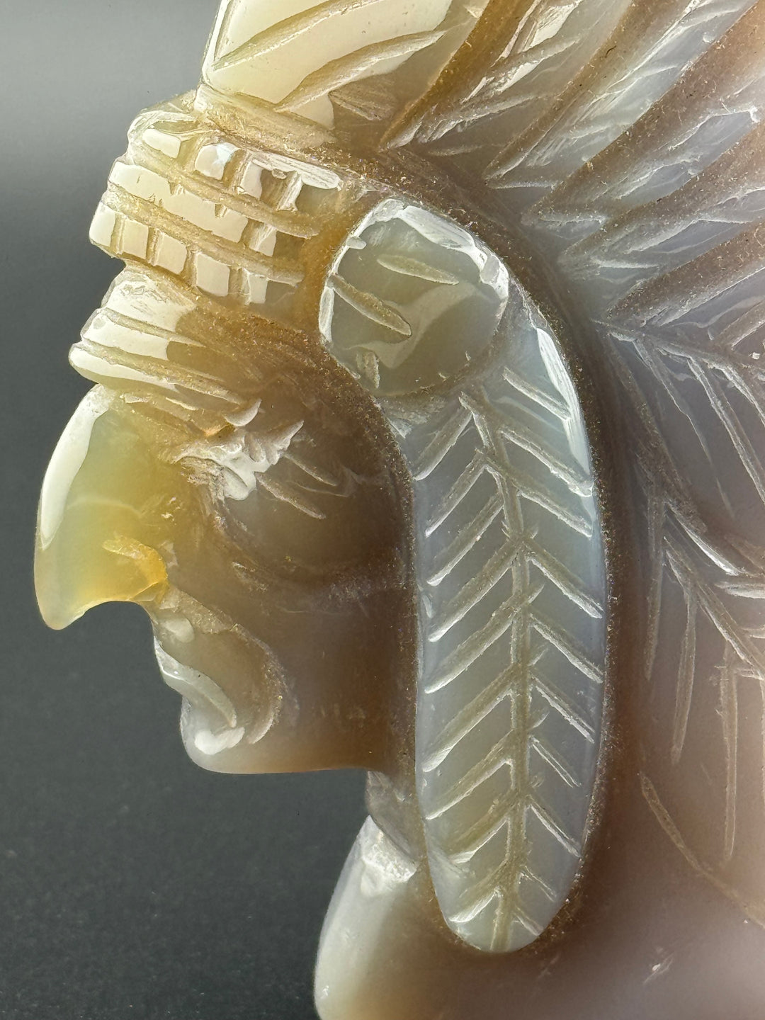 Guardian of Wisdom - Druzy Agate Indian Chief Head Carved Statue