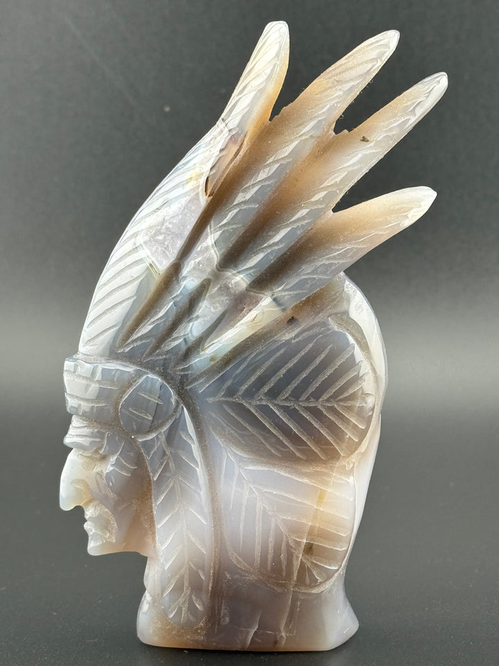 Guardian of Wisdom - Druzy Agate Indian Chief Head Carved Statue