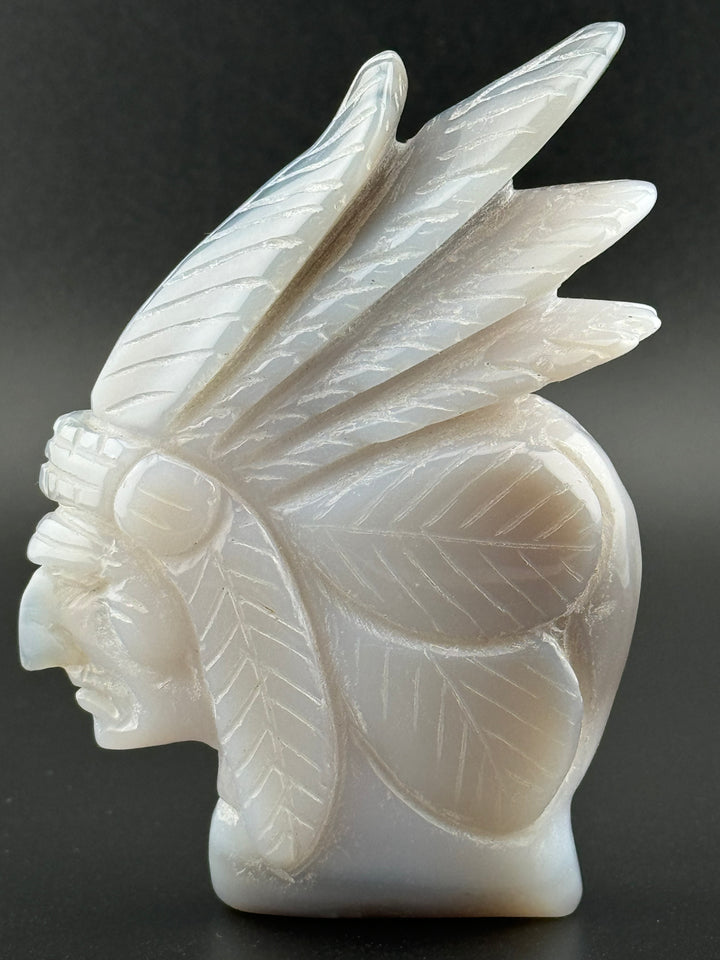 Guardian of Wisdom - Druzy Agate Indian Chief Head Carved Statue