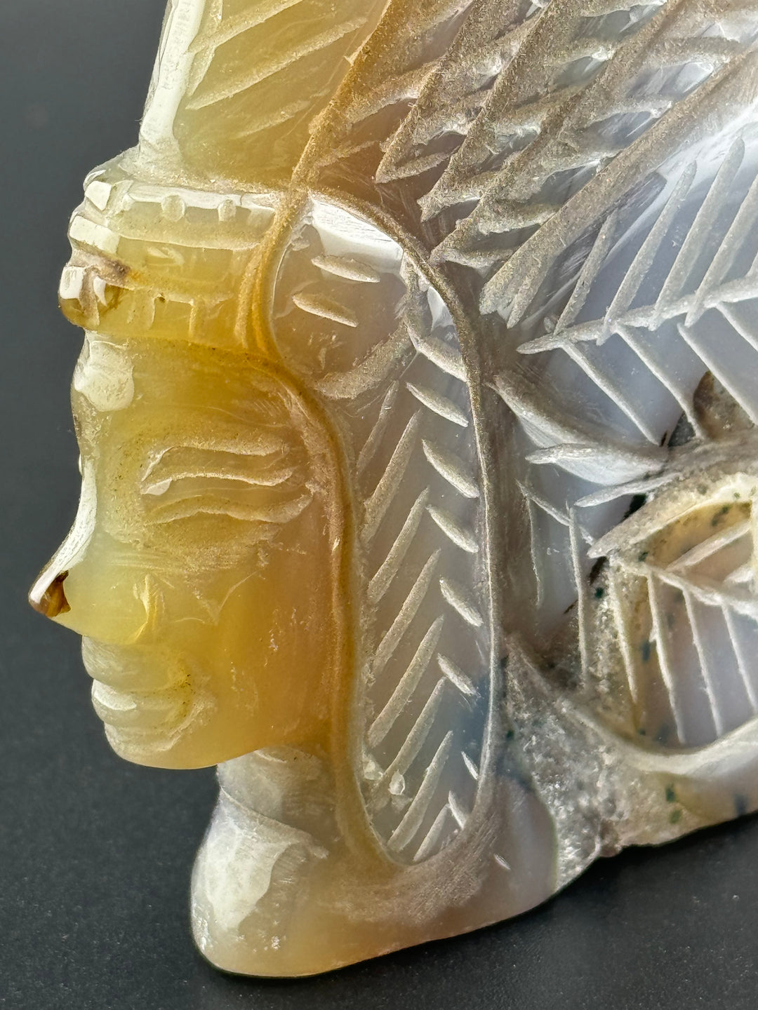 Matriarch of Strength - Druzy Agate Female Indian Chief Head Carved Statue