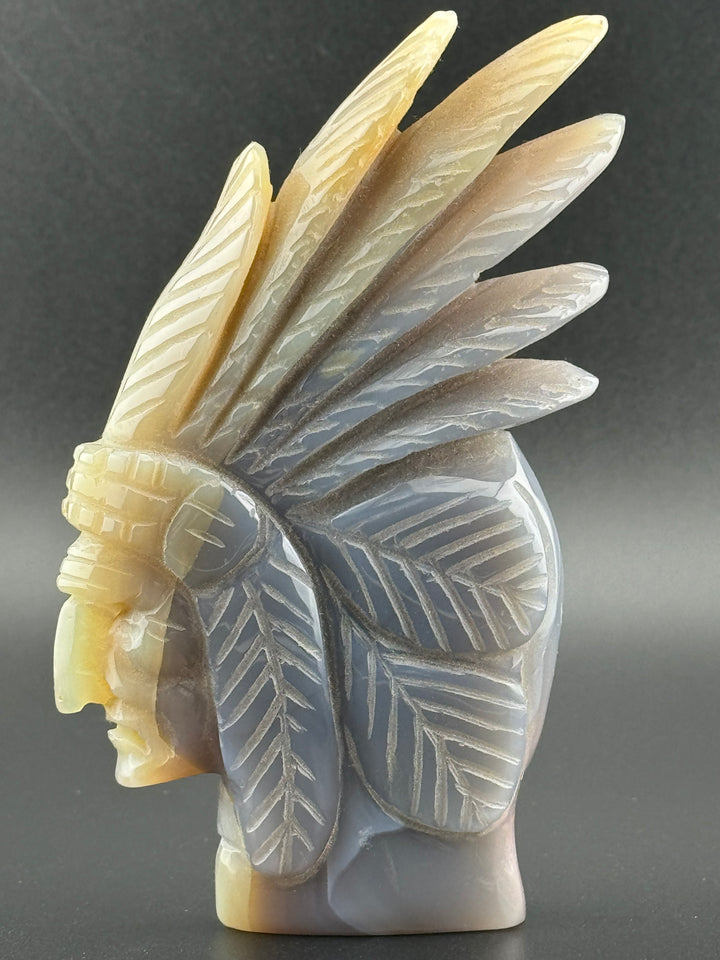 Guardian of Wisdom - Druzy Agate Indian Chief Head Carved Statue