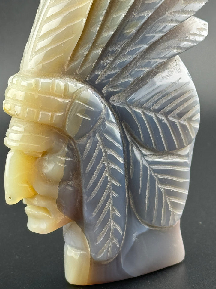 Guardian of Wisdom - Druzy Agate Indian Chief Head Carved Statue