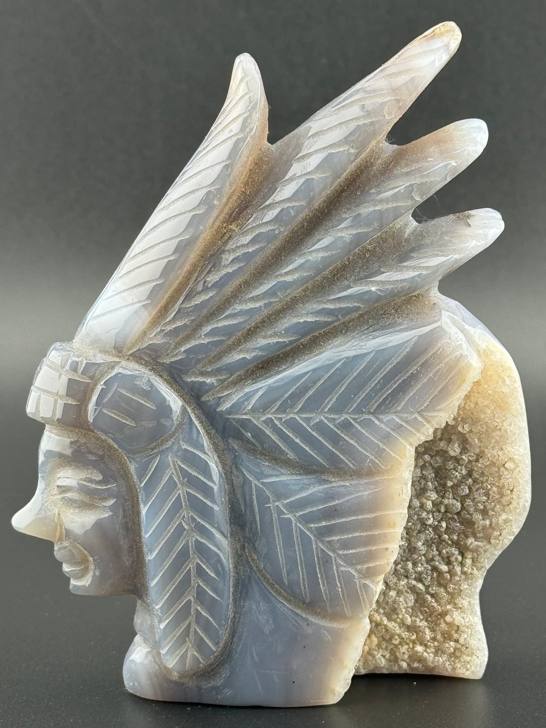 Matriarch of Strength - Druzy Agate Female Indian Chief Head Carved Statue